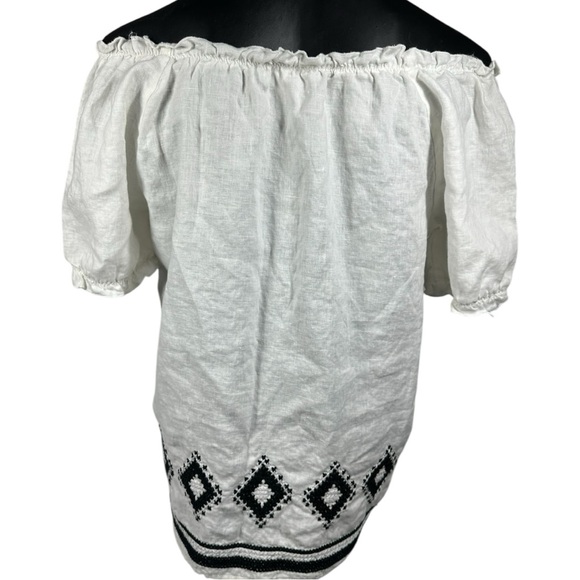Alexandra Bartlett White Linen Peasant Top Medium Off the Shoulder - Picture 3 of 9